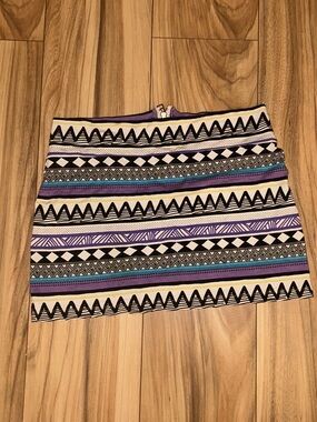 Topshop Cream Mini Skirt with Black, Purple & Teal Tribal Stripes